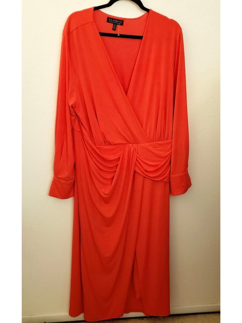 Eloquii Red V Neck Draped Front Cocktail Long Sleeve Maxi Dress 24 NWOT